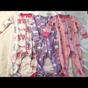 Brand new set of three baby girl footed jammies